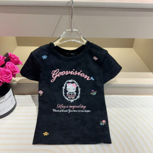 云朵设计夏上新小众设计师潮牌卡通猫咪刺绣字母百搭短袖 T恤Q347