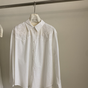 5518 不含下装 云朵设计26年春款 韩系百搭复古刺绣棉麻衬衫