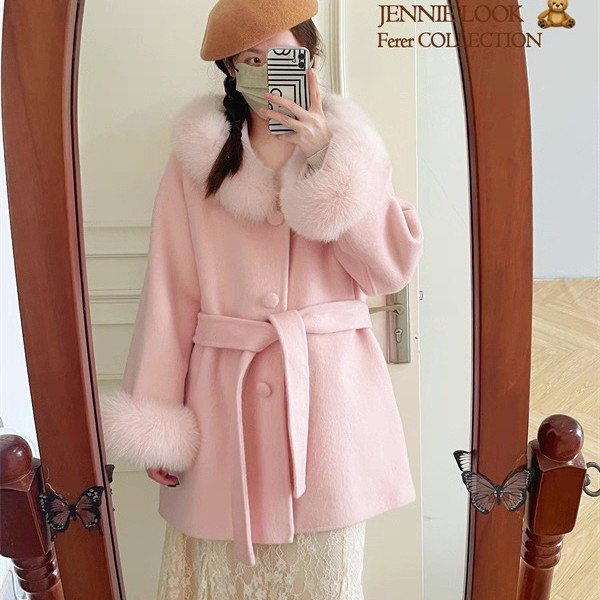 云朵羊绒大衣羊毛双面呢大衣冬季外套女羊毛外套（含65羊毛）9801