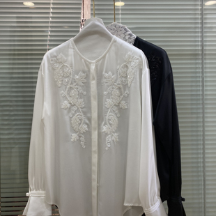 衬衫 云朵26年春款 法式 复古绣花圆领宽松长袖 826039 含10真丝