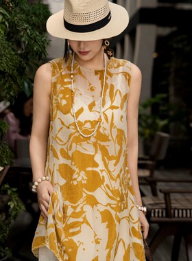 云朵家2026夏上新中长款真丝烧花丝绒马甲YS145-G107