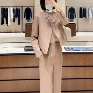 云朵设计春上新酵洗纯亚麻黄金比例百搭外套+直筒裤套装A9832