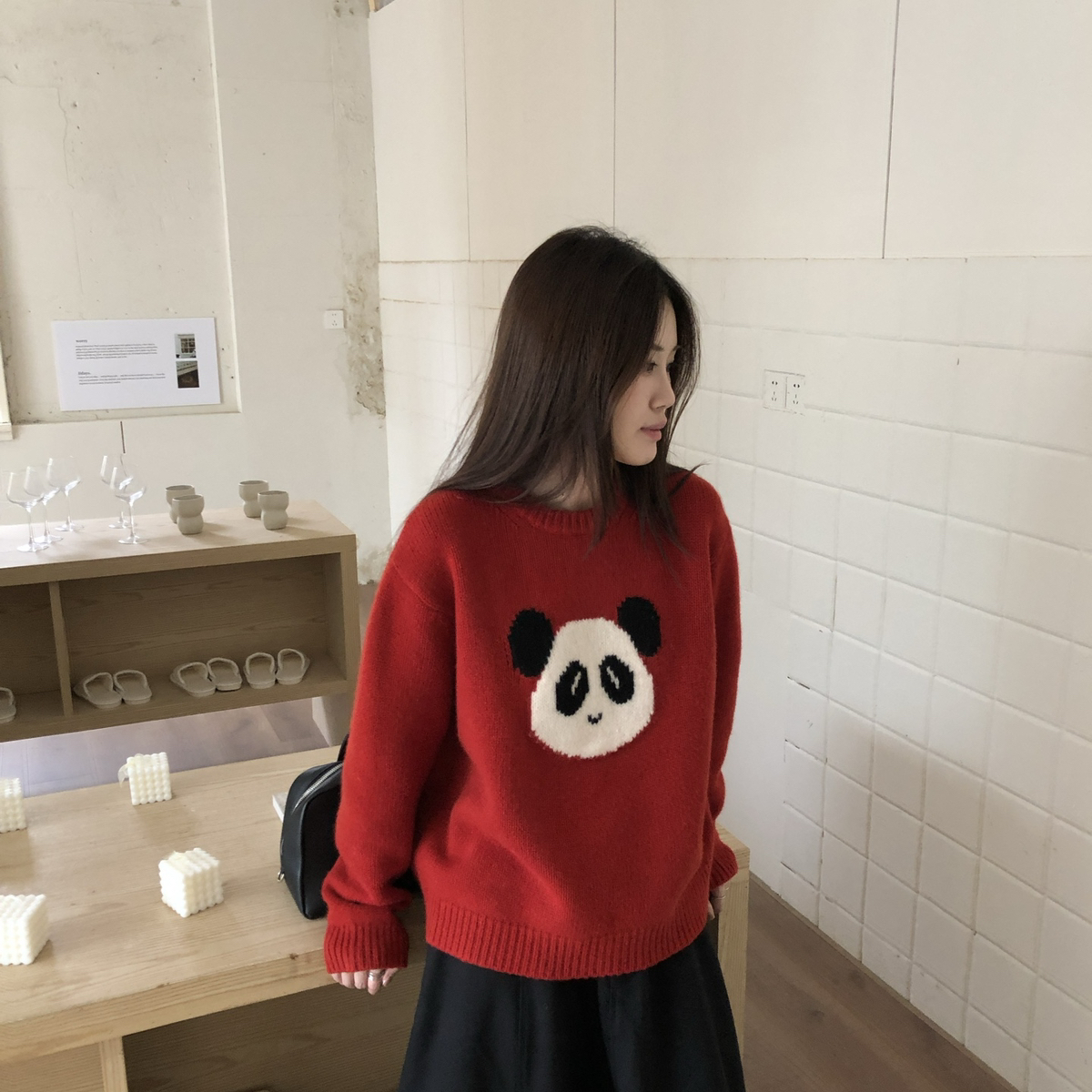 云朵感三色熊猫套头毛衣可爱百搭韩系保暖毛衣（含100羊毛）26390