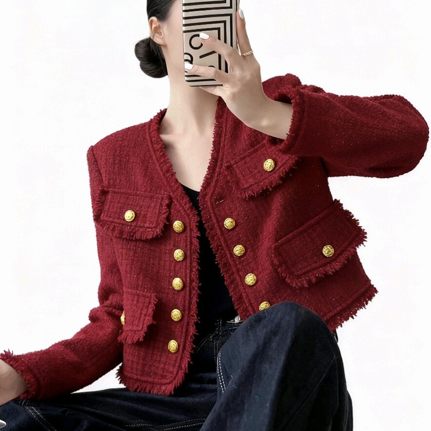 云朵冬上新小香风简约百搭短外套含13羊毛YS2-G808