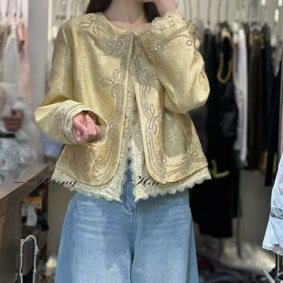 云朵26年早春早春上新设计感假两件蕾丝刺绣短外套xx8694