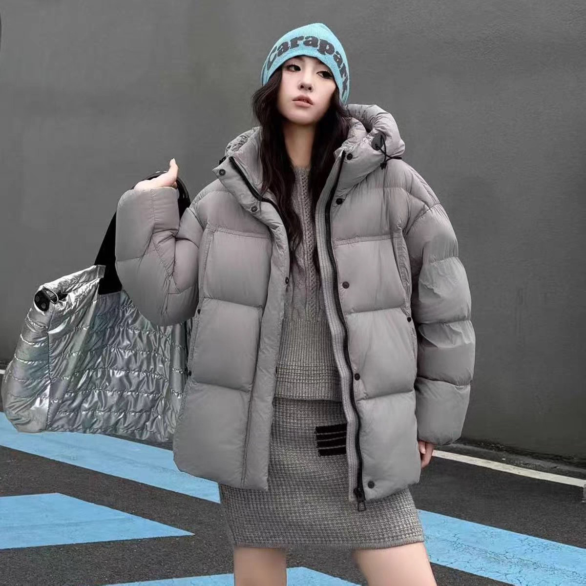 云朵设计韩系休闲简约泡芙连帽设计宽松保暖羽绒服外套YS1-3223