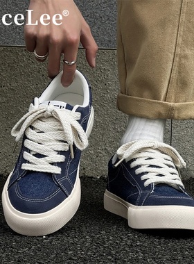 FaceLee男鞋子潮鞋秋冬小众蓝色休闲帆布鞋日系复古百搭运动大头