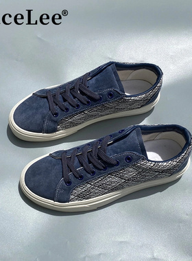 FaceLee日本设计师联名款新款时尚百搭鞋子男蓝色风暴低帮休闲板