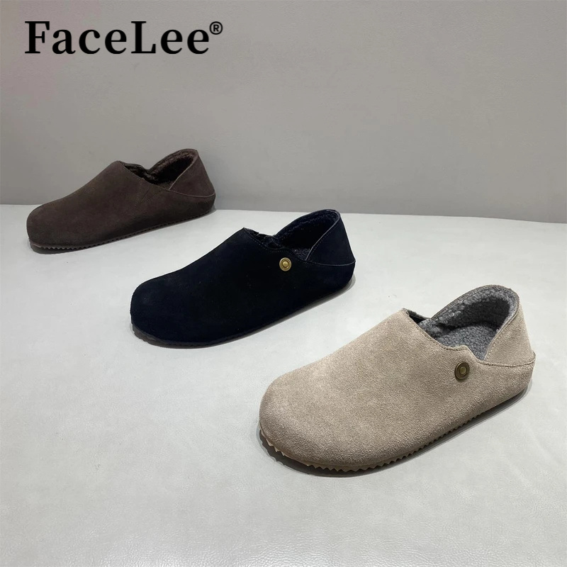 FaceLee男款勃肯鞋2025秋冬季新款加绒保暖懒人一脚蹬豆豆鞋韩版