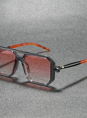 网红同款双梁小方框时尚太阳镜欧美复古摩登潮流街拍凹造型墨镜