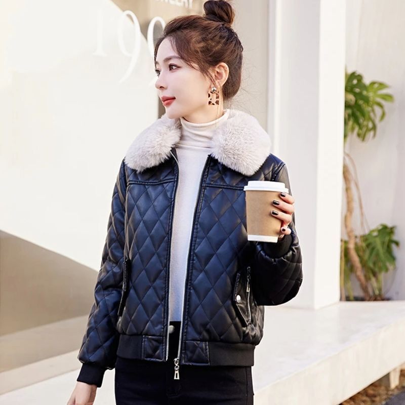不裂皮免洗女士皮衣羽绒棉服短款2024冬季新款小个子加绒加厚外套