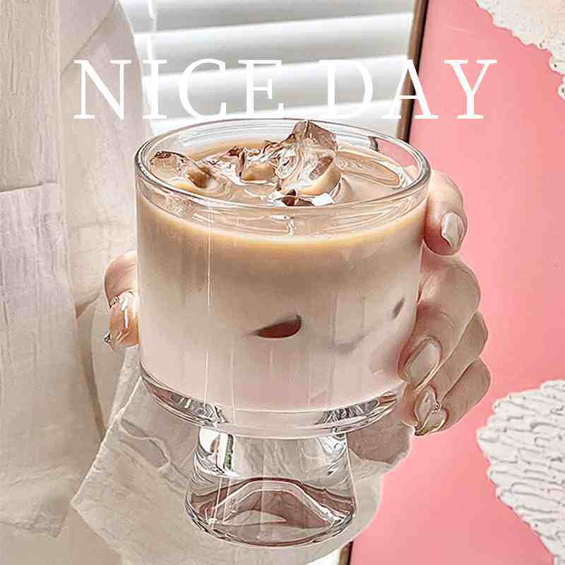 小众高脚水杯玻璃杯家用高颜值杯子可爱女牛奶杯咖啡杯酸奶果汁杯
