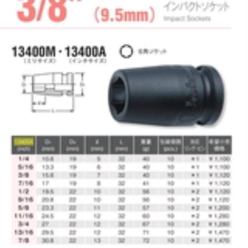 KOKEN山下套筒13400A-1/4 5/16 3/8 7/16 1/2 9/16 5/8 11/16 3/4
