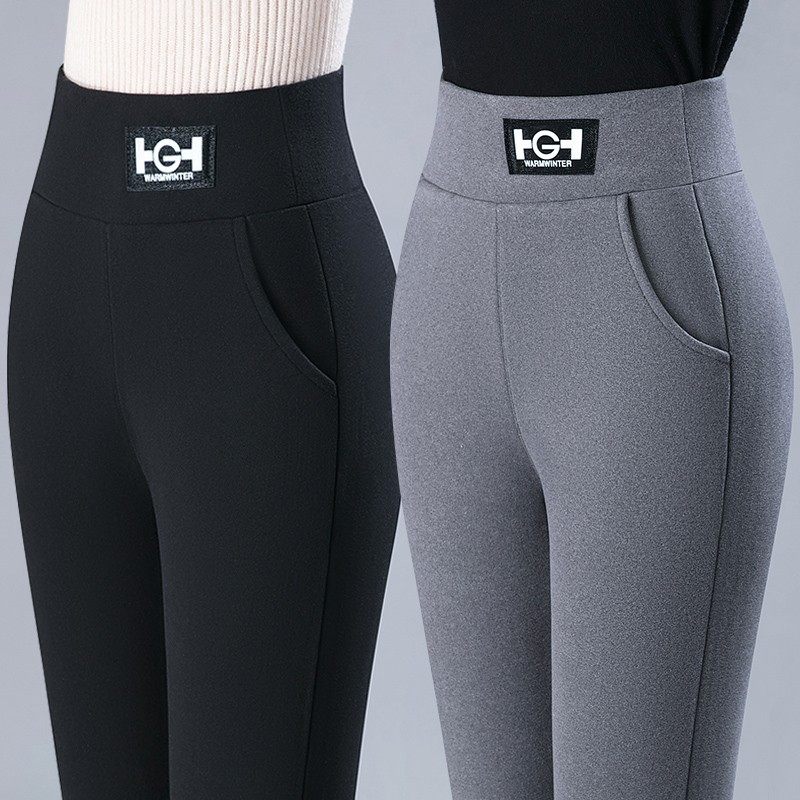 百琴女装德绒冬季加绒加厚打底裤女士新款外穿女士高腰显瘦保暖裤