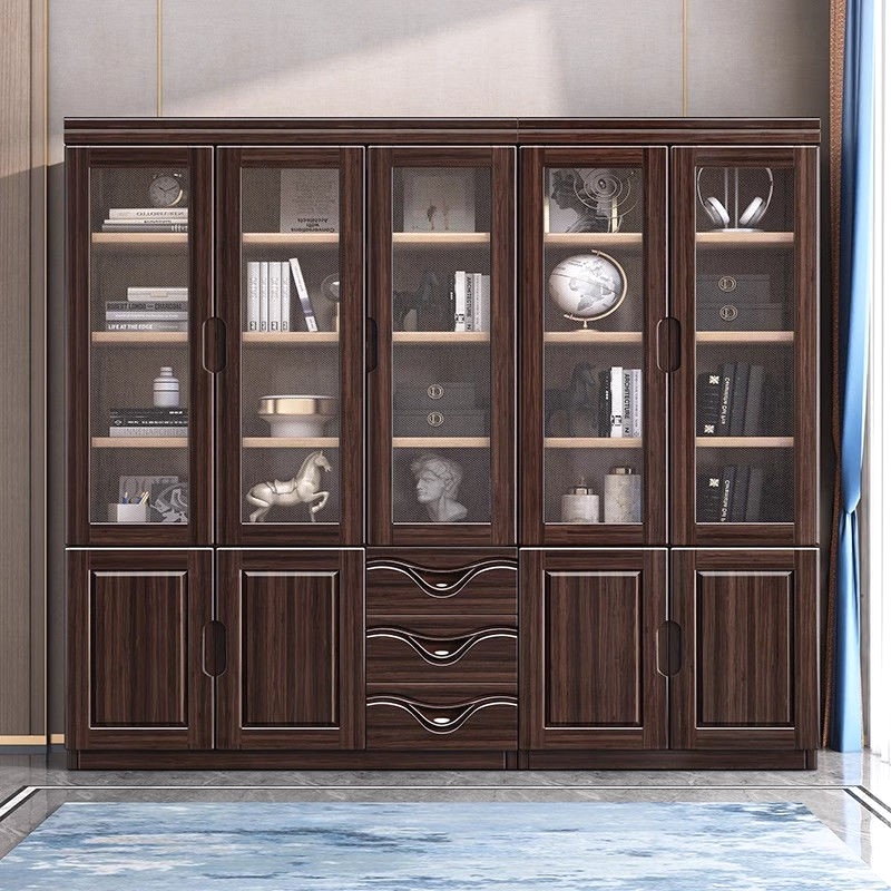 新中式实木书柜全实木书房书架紫金檀木玻璃门办公室文件柜储物柜