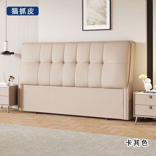 书柜带柜门真皮床头板软包2024新款简约现代轻奢落地实木靠背榻榻