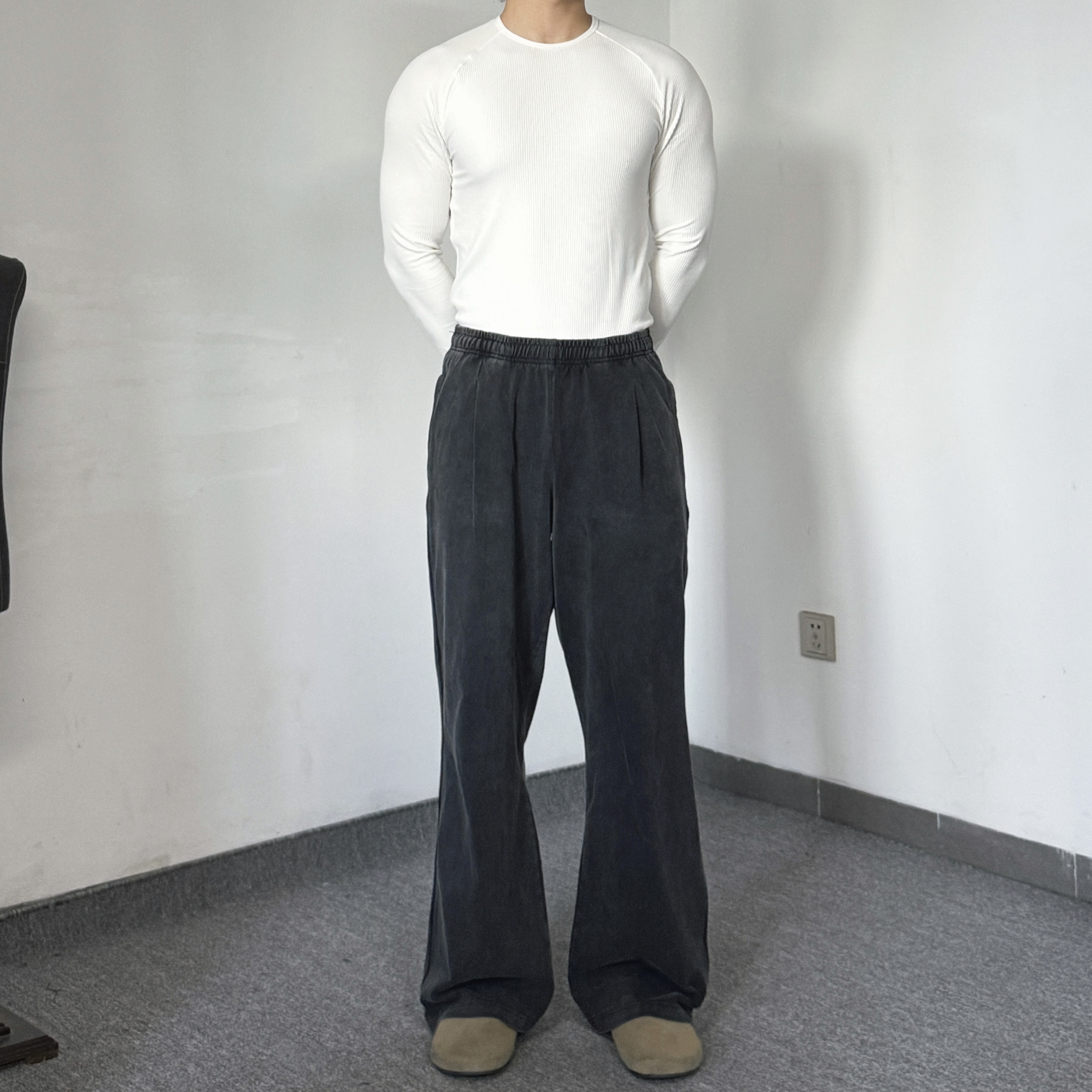 垂感宽松baggy水洗薄卫裤