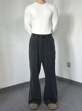 EntryLev宽松baggy水洗薄款卫裤垂感松弛复古纯棉长裤训练通勤款