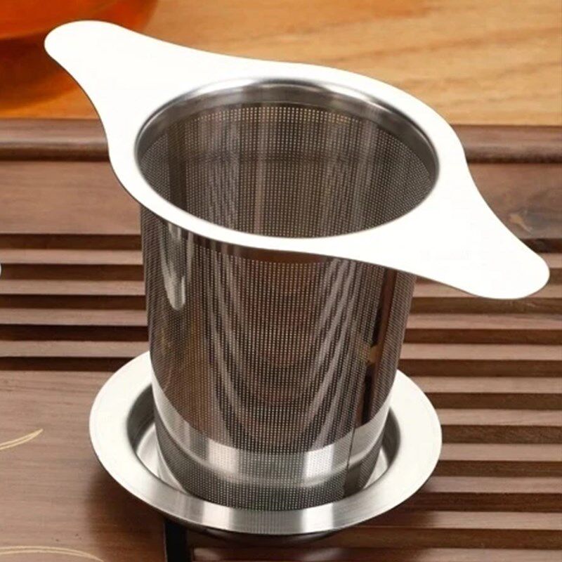 不锈钢茶漏茶滤创意双耳过滤网大容量泡茶杯网托底漏网茶具过滤器