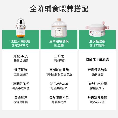 plodon浦利顿宝宝辅食机婴儿微压辅食锅炖盅恒温注水保温辅食碗