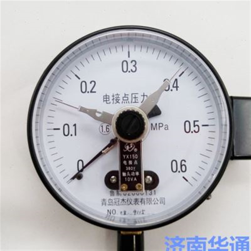 YX150青岛冠杰电接点压力表10VA上下限控制压力开关控制器水表