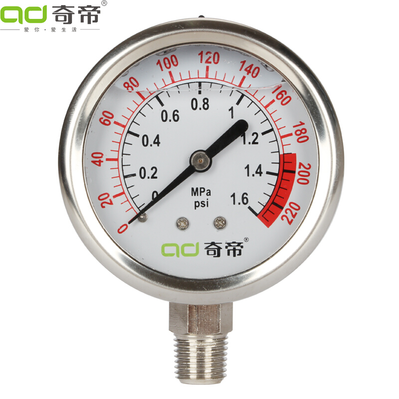 奇帝净水器配件 自来水家用净水机水压力测试表配件 不锈钢充油防