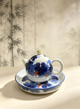 日本回流深川制帝王蓝茶具套装一壶两杯一壶承全新全品带茶滤