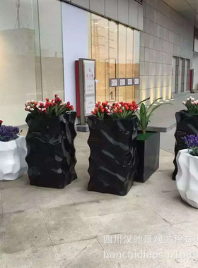 工厂户外玻璃钢花箱方形花槽广场售楼部美陈商场组合花盆一黑一白