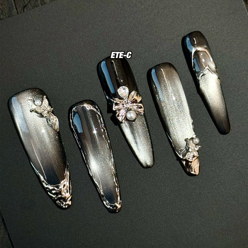 C+银烬亚文化新款重工小众欧美高级绝美轻奢中长款美甲穿戴甲指甲