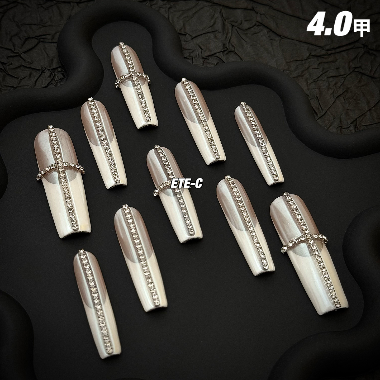 C+十字圣光 美甲穿戴甲闪钻十字架极光白法式辣妹手工定制4.0长甲