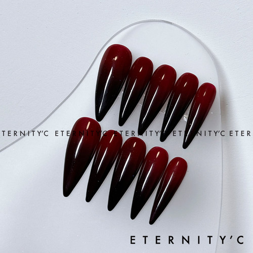 C+黑红渐变2025新款高级轻奢中长款亚文化欧美小众美甲穿戴甲手工