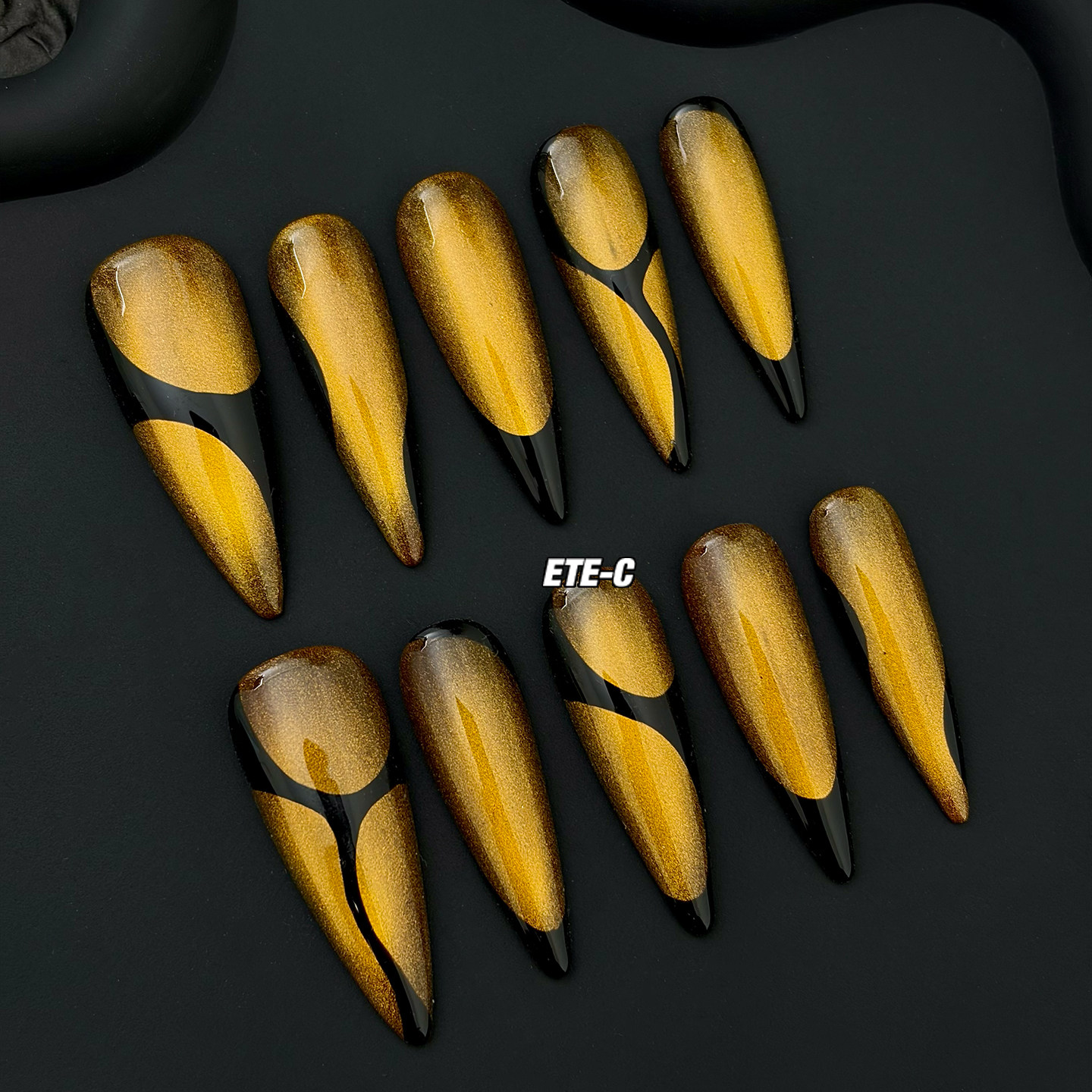 C+琥珀猫眼亚文化新款欧美小众高级重工中长款手工美甲穿戴甲指甲