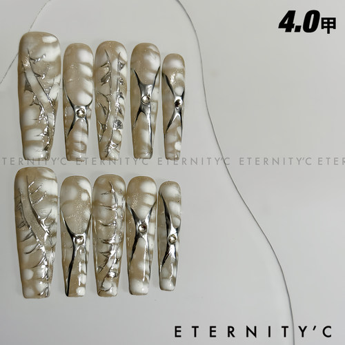 C+银蛇皮亚文化新款欧美小众高级重工手工超长美甲穿戴甲指甲贴片