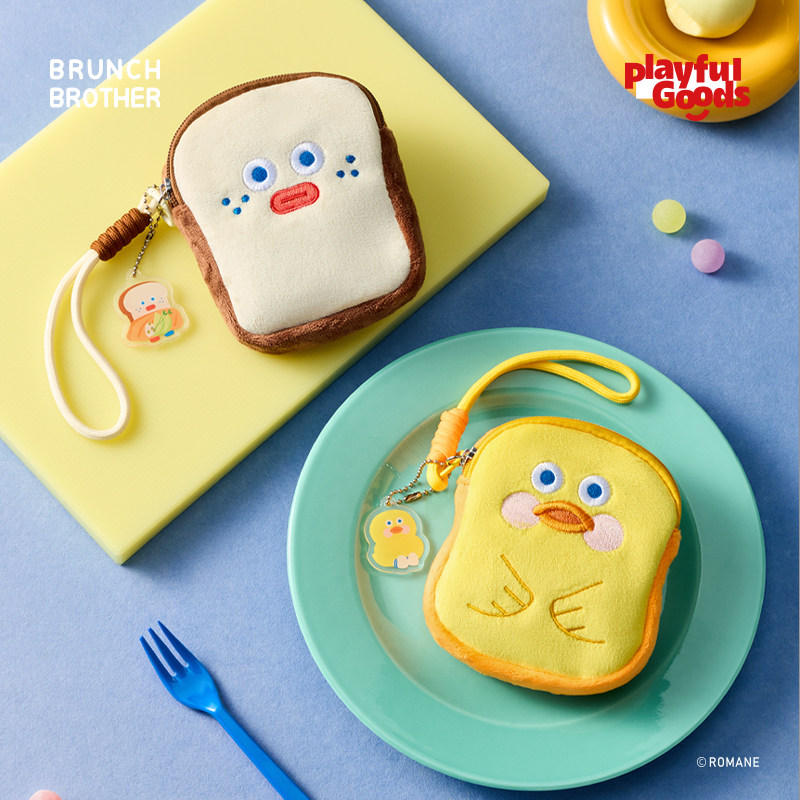 有点淘气xBrunch brother毛绒零钱包多功能收纳耳机钥匙刺绣小包