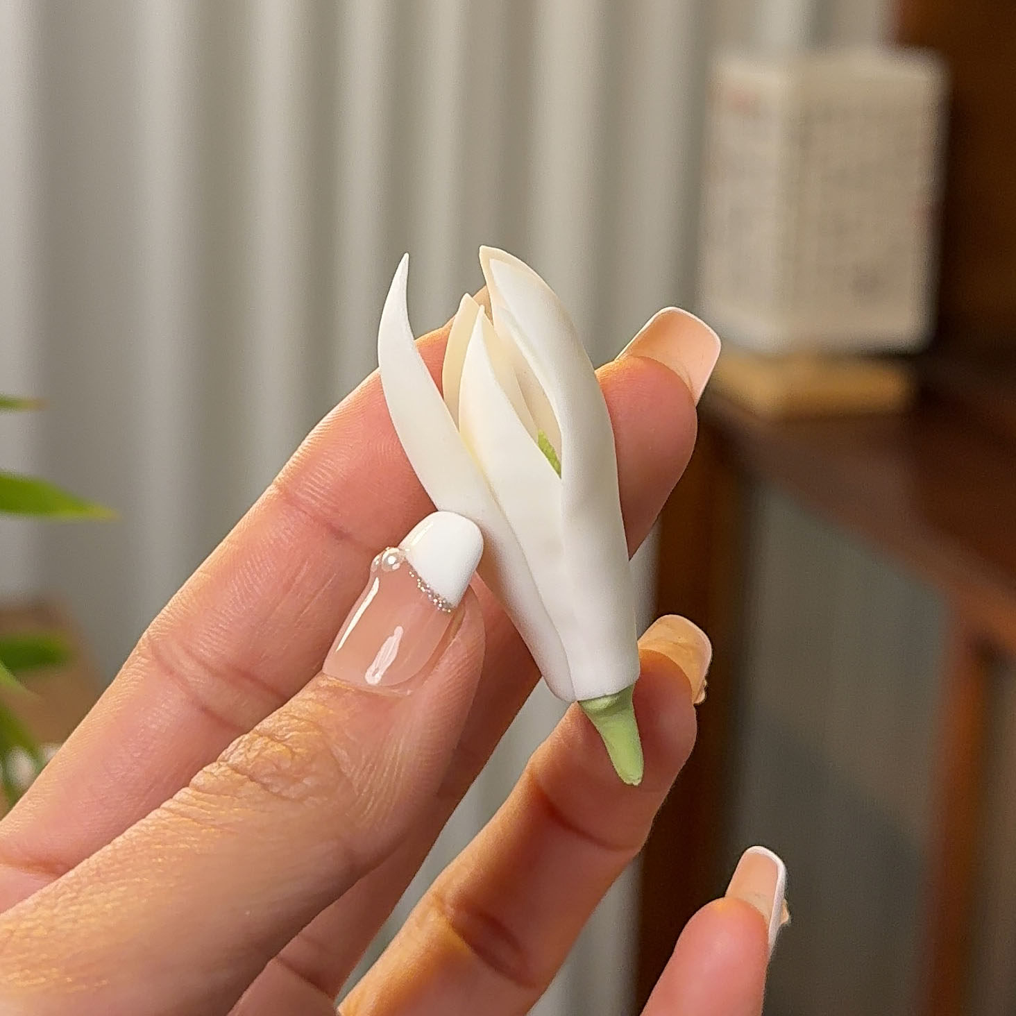 恩洵手捏陶瓷白玉兰花茶桌摆件图片