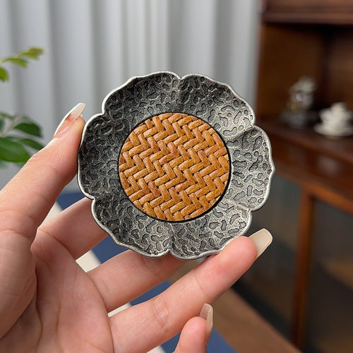 中式合金竹编杯垫复古花型隔热垫