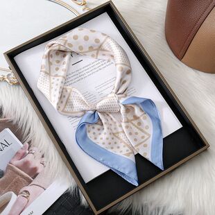定制logo70仿真丝丝巾春日波点小清新领巾时尚个性流行方巾礼盒装