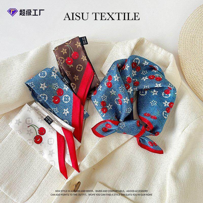 定制logo复古丝巾飘带围巾印花丝巾真丝系脖女士丝巾发带礼盒装