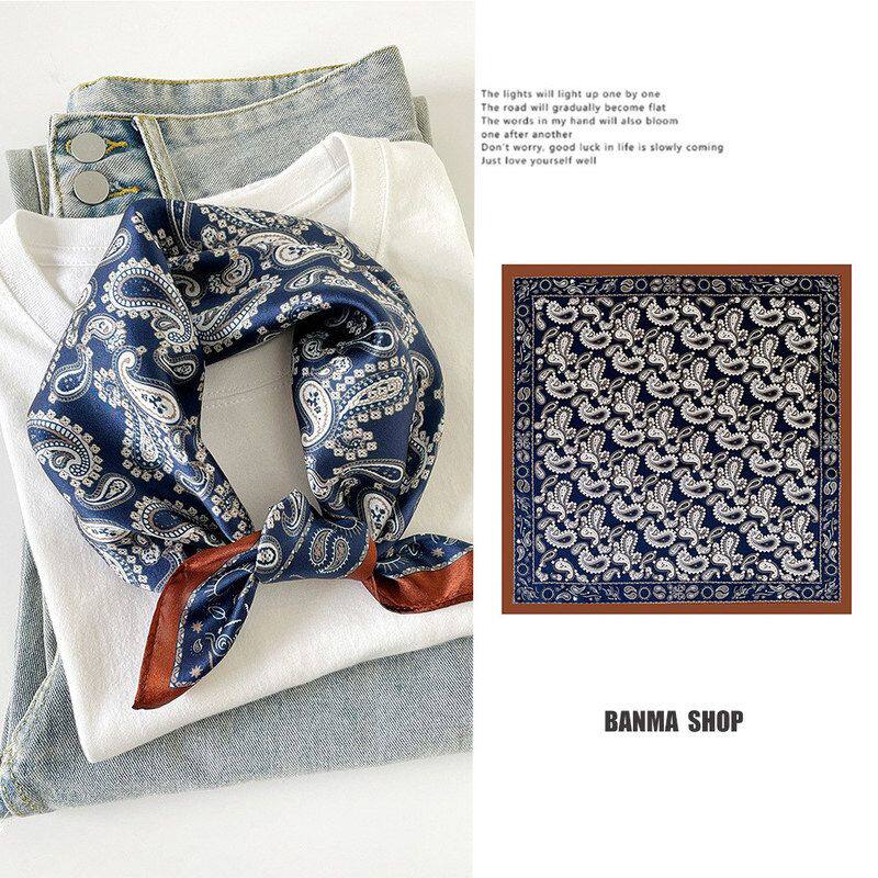 定制logo真丝丝巾复古腰果花纹菱形长巾发带头巾领巾围巾礼盒装