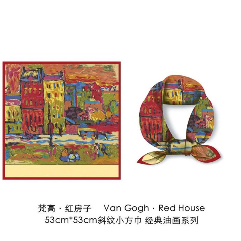 新款梵高油画丝巾轻奢个性小方巾