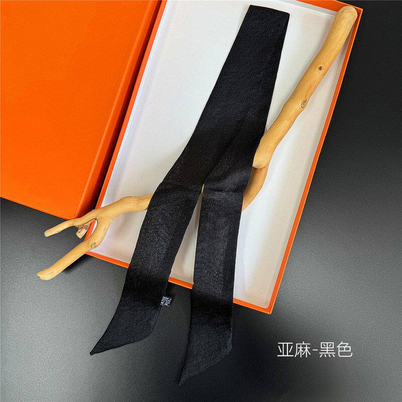新款亚麻纯色细窄长条小丝巾女