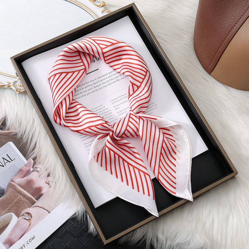 韩版简约都市条纹多色丝巾方巾高级感夏季薄款沙滩防晒领巾围巾