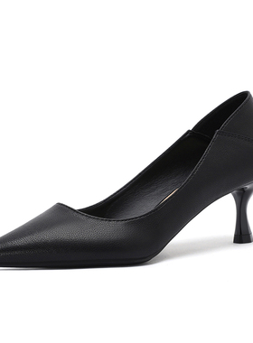 大码41一43真皮黑色高跟鞋女7cm不累脚5cm细跟职业小码单鞋31