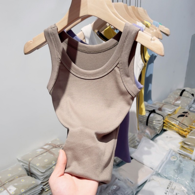 针织螺纹吊带背心女夏季薄款圆领内搭修身显瘦纯色打底衫冰丝上衣