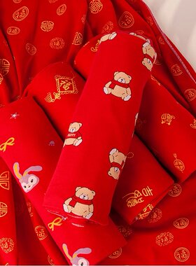 婴儿包巾纯棉新生儿红色产房襁褓裹布巾宝宝抱被百福喜庆春夏包单