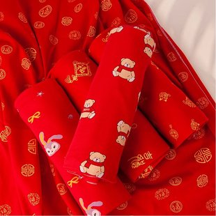 婴儿包巾纯棉新生儿红色产房襁褓裹布巾宝宝抱被百福喜庆春夏包单