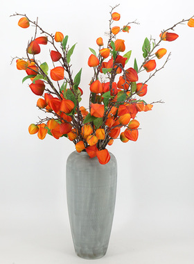 单枝宫灯花果串 仿真花艺客厅落地假花叶脉干花花束插花室内装饰