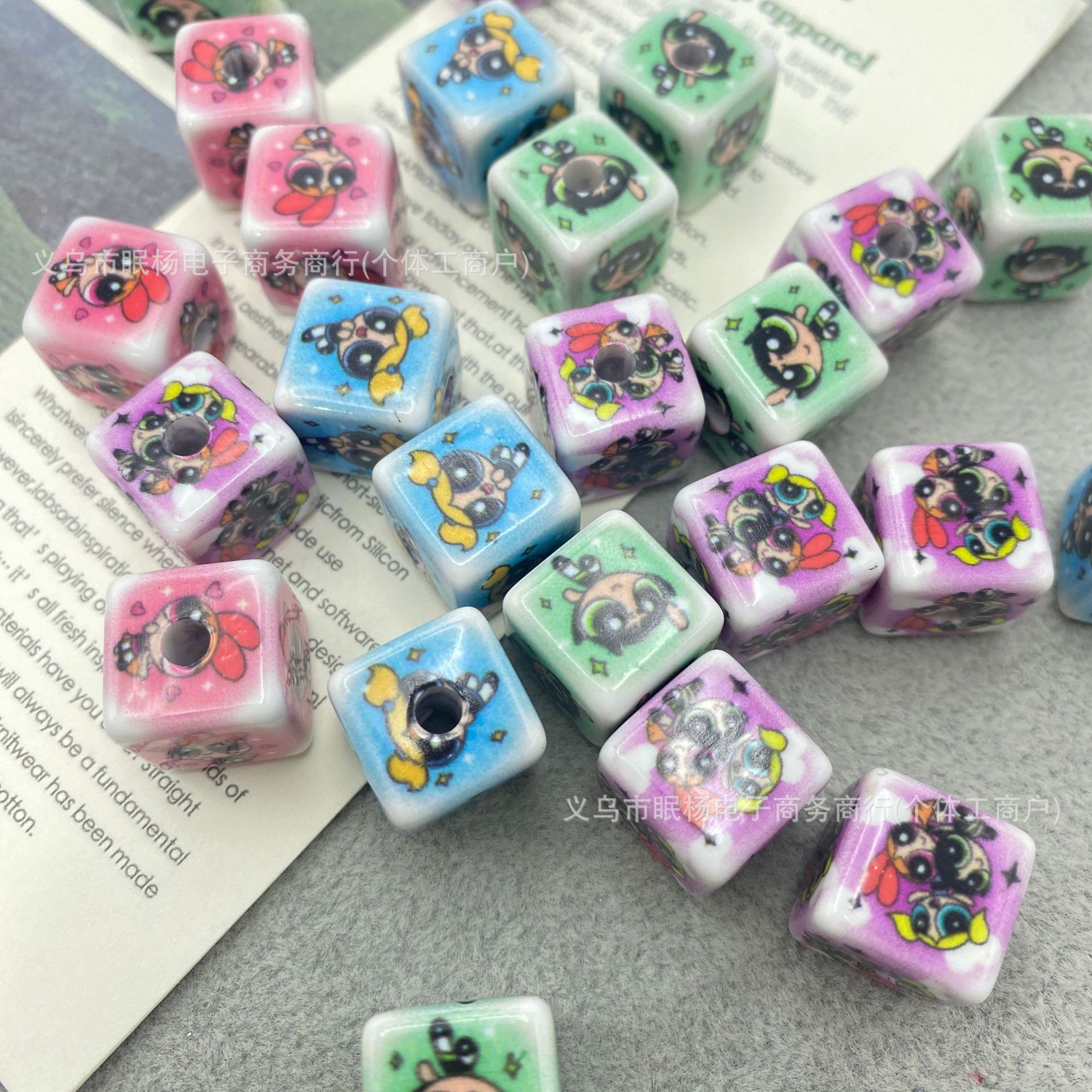 亚克力飞天小女警方块 串珠diy配件手机链钥匙扣车挂包链饰品材料