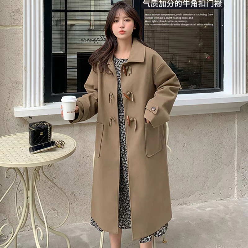 YG六衿2023年美拉德牛角扣毛呢外套女秋冬新款呢子大衣小个子长款