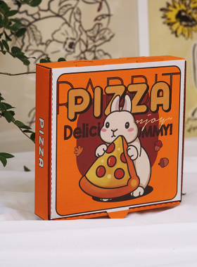 商用爆款红色兔年贺岁国潮牛皮加厚瓦楞pizza保温铝膜外卖披萨盒